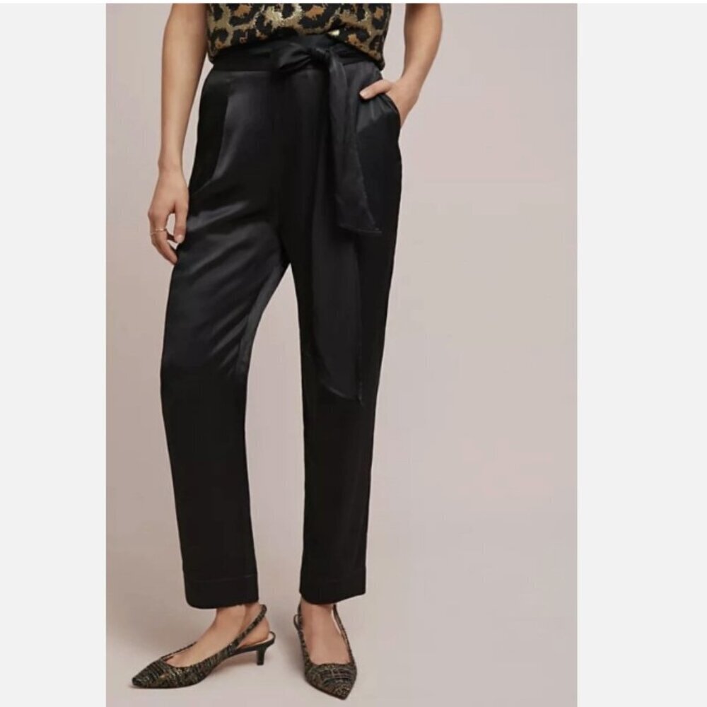 Anthro Ett:Twa Satin Tie-Waist Trouser Pants - Size 14